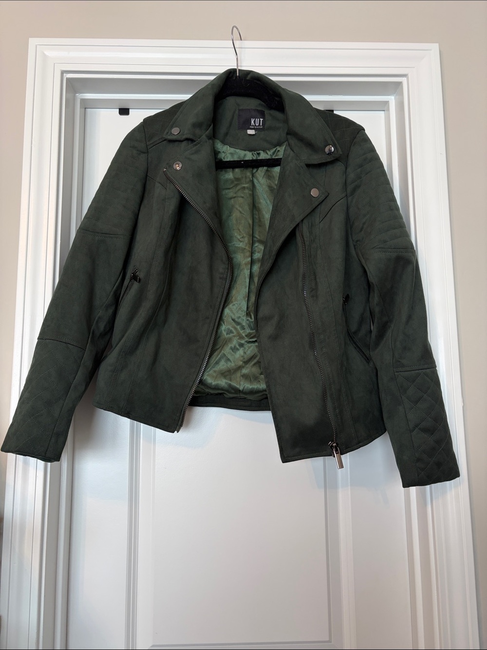 Kut from the Kloth Olive Green Suede Moto Jacket